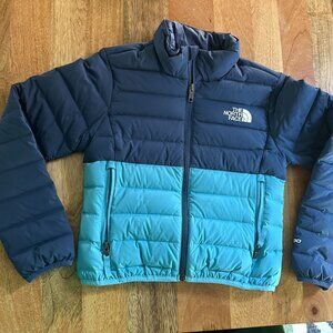 Girls North Face Blue Belleview Stretch Down Jacket - Medium